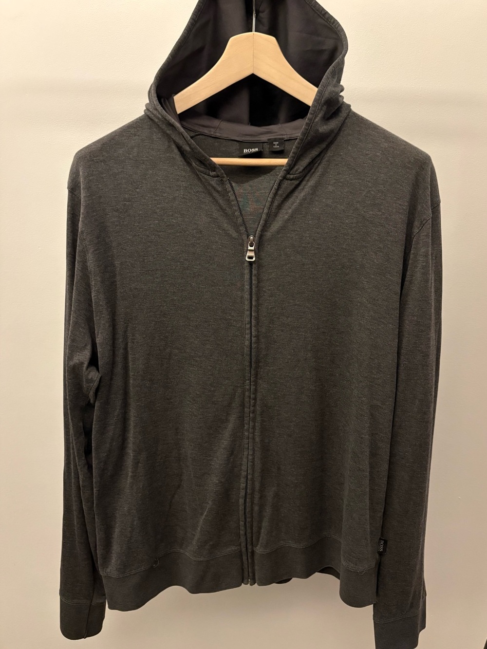 Hugo Boss Full Zip Hooded Light Jersey Shirt Gray XL Slim Fit